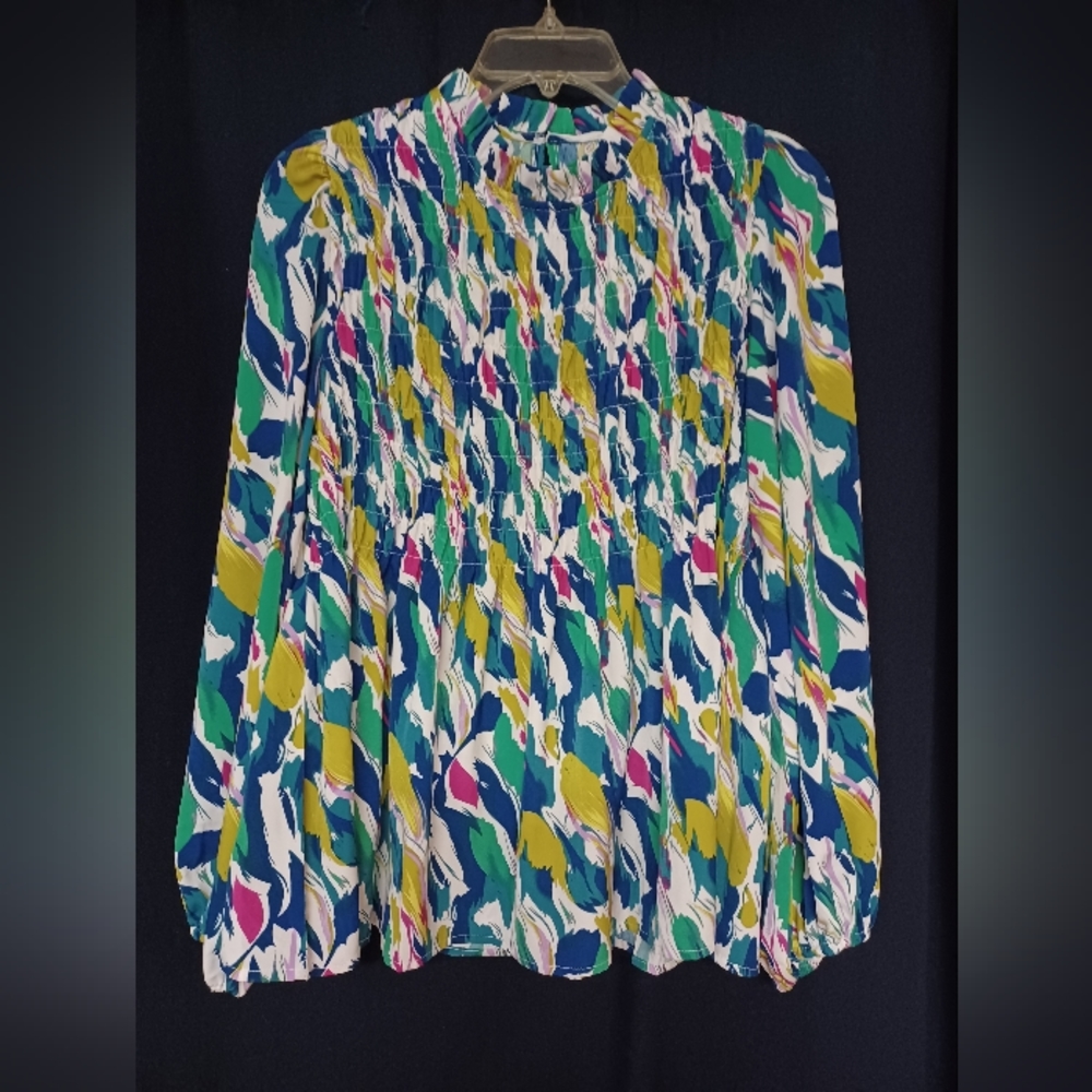 Jodifl Multi-color silk ruched top. Size M